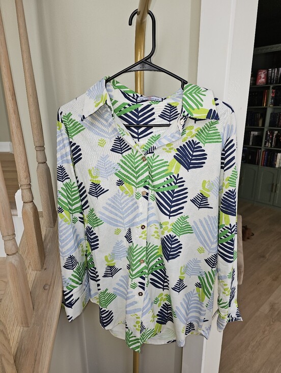 Ck Bradley Tops - CK Bradley Palm Leaf Floral Print Button Up Long Sleeve Tenley Blouse